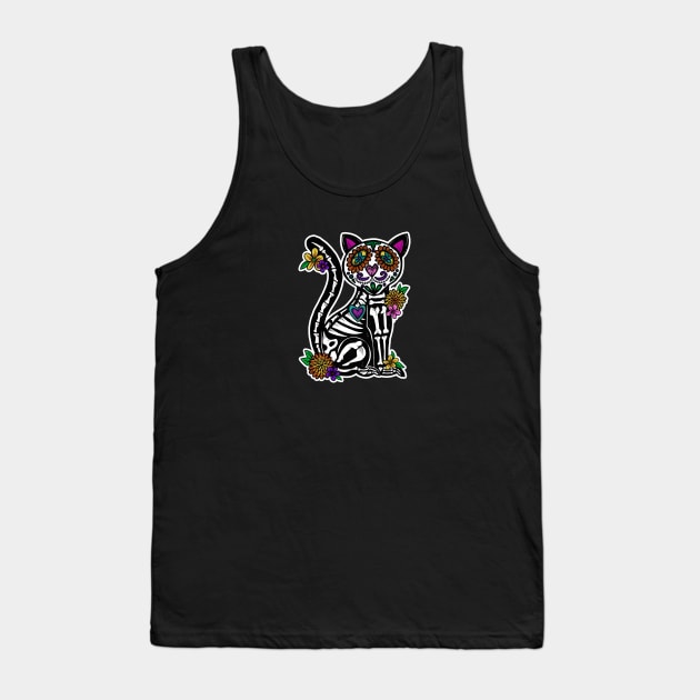 Dia de Los Muertos Gato Day of the Dead Sugar Skull Cat Tank Top by Artful Starfish